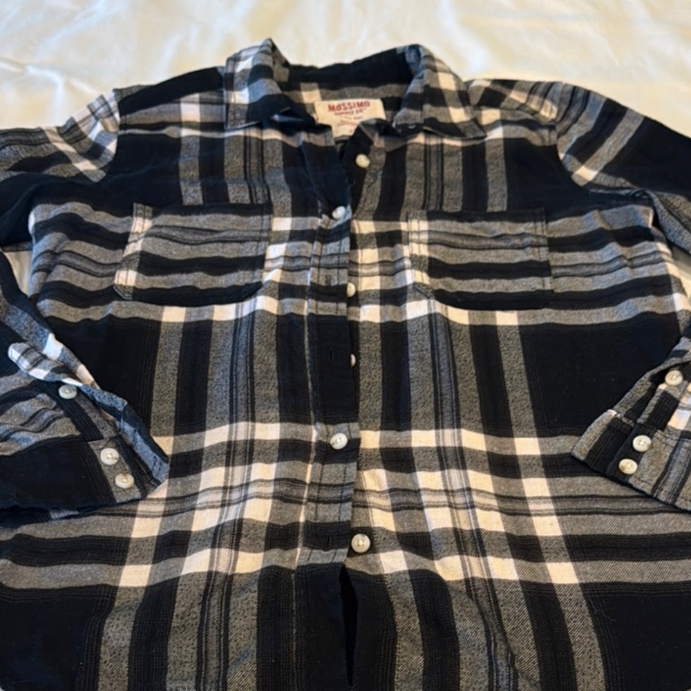 Mossimo Supply Co. Black and White Plaid Button Down Shirt